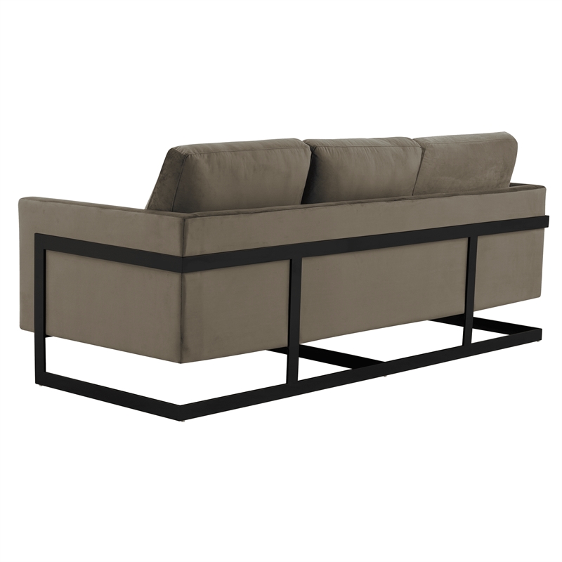 3-Seater Upholstered Velvet Sofa with Black Stainless-Steel Base in Dark Gray