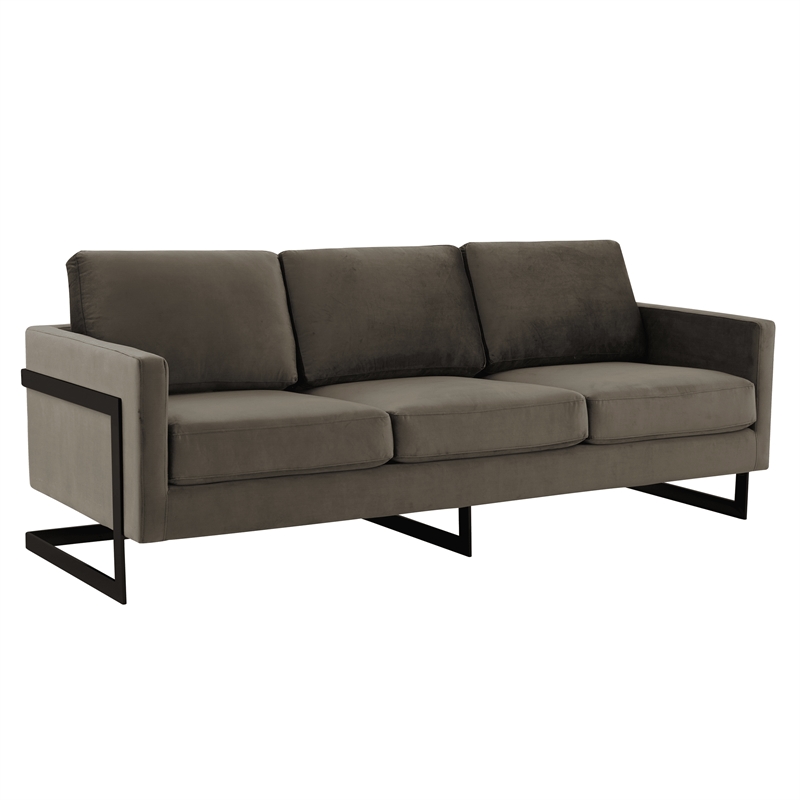3-Seater Upholstered Velvet Sofa with Black Stainless-Steel Base in Dark Gray