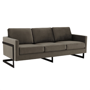 3-Seater Upholstered Velvet Sofa with Black Stainless-Steel Base in Dark Gray
