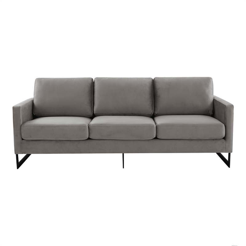 3-Seater Upholstered Velvet Sofa with Black Stainless-Steel Base in Light Gray