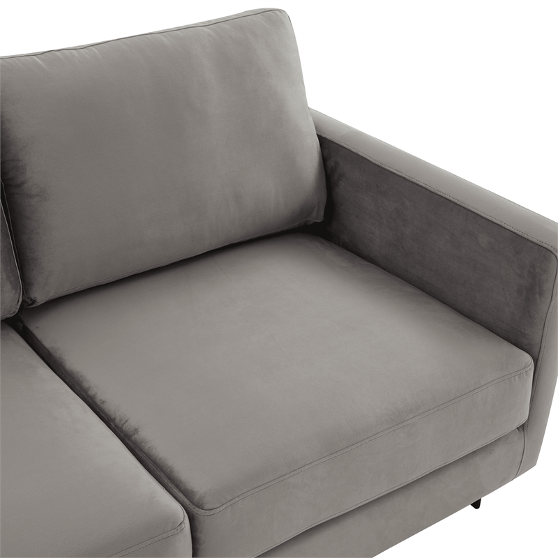 3-Seater Upholstered Velvet Sofa with Black Stainless-Steel Base in Light Gray