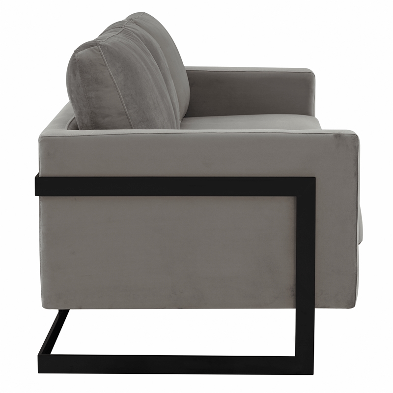 3-Seater Upholstered Velvet Sofa with Black Stainless-Steel Base in Light Gray