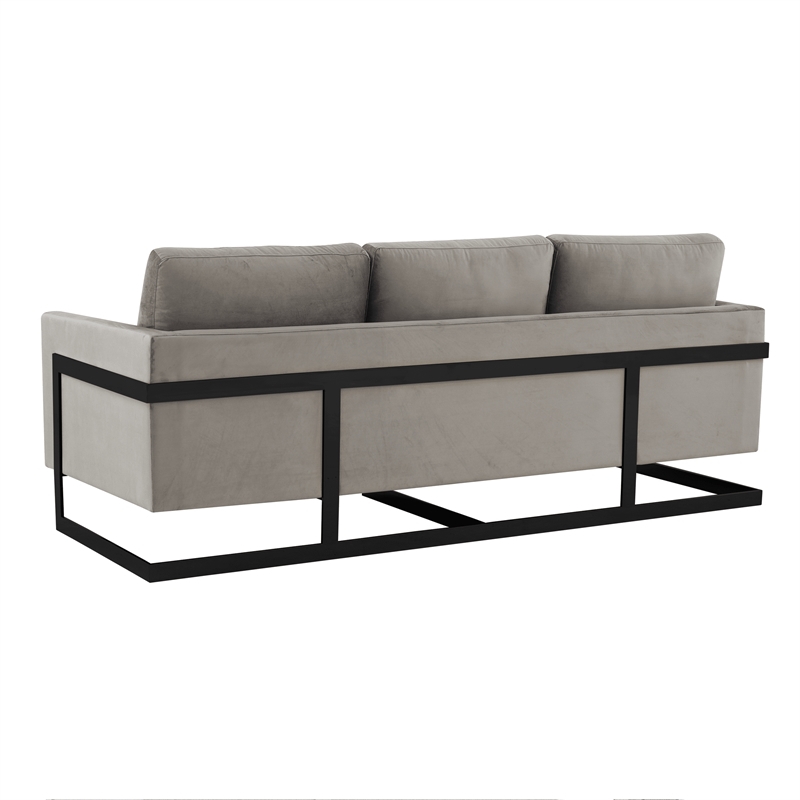 3-Seater Upholstered Velvet Sofa with Black Stainless-Steel Base in Light Gray