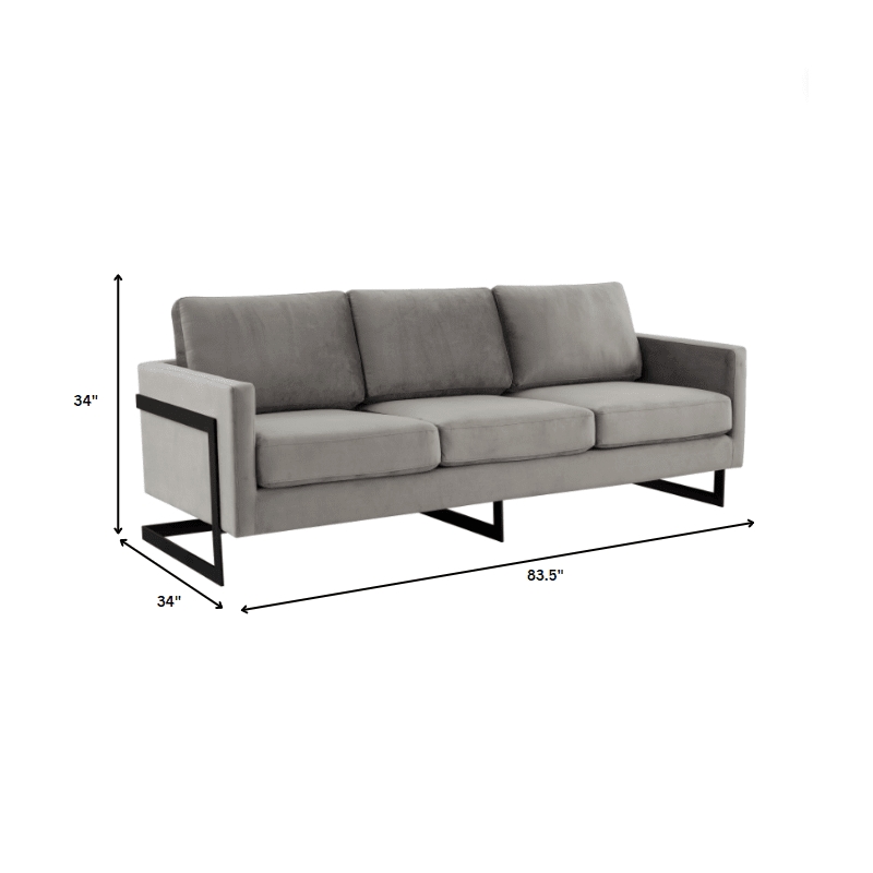 3-Seater Upholstered Velvet Sofa with Black Stainless-Steel Base in Light Gray