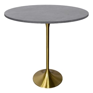 48&quot Bar Dining Table with Sintered Stone Round Top in Gold Steel in Gray
