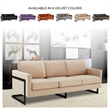 LeisureMod 3-Seater Upholstered Velvet Sofa with Black Stainless-Steel Base in Beige