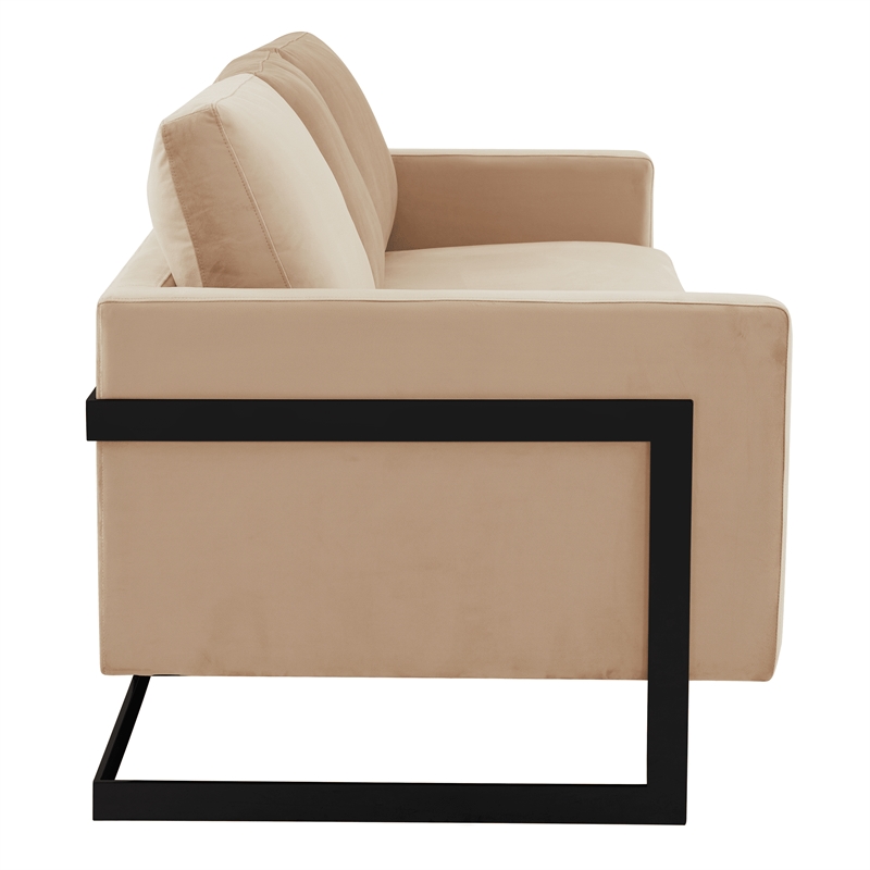 3-Seater Upholstered Velvet Sofa with Black Stainless-Steel Base in Beige