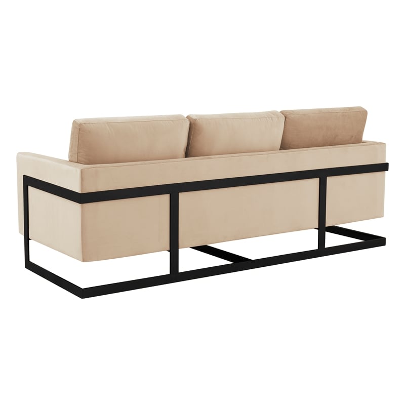 3-Seater Upholstered Velvet Sofa with Black Stainless-Steel Base in Beige