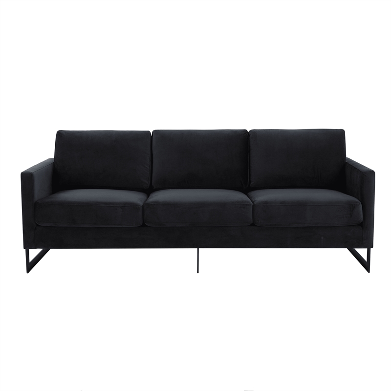 3-Seater Upholstered Velvet Sofa with Black Stainless-Steel Base in Black