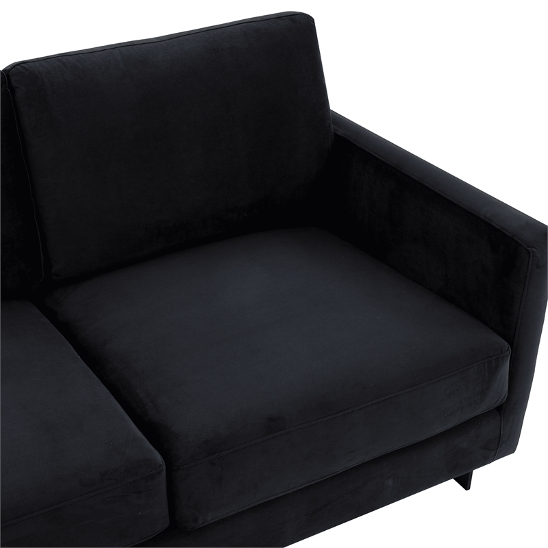 3-Seater Upholstered Velvet Sofa with Black Stainless-Steel Base in Black