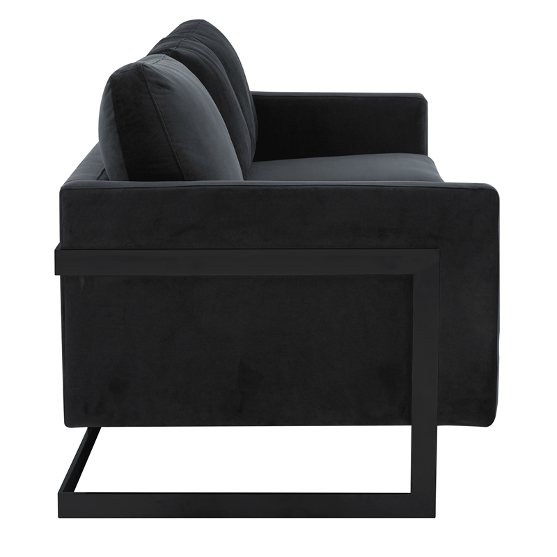 3-Seater Upholstered Velvet Sofa with Black Stainless-Steel Base in Black