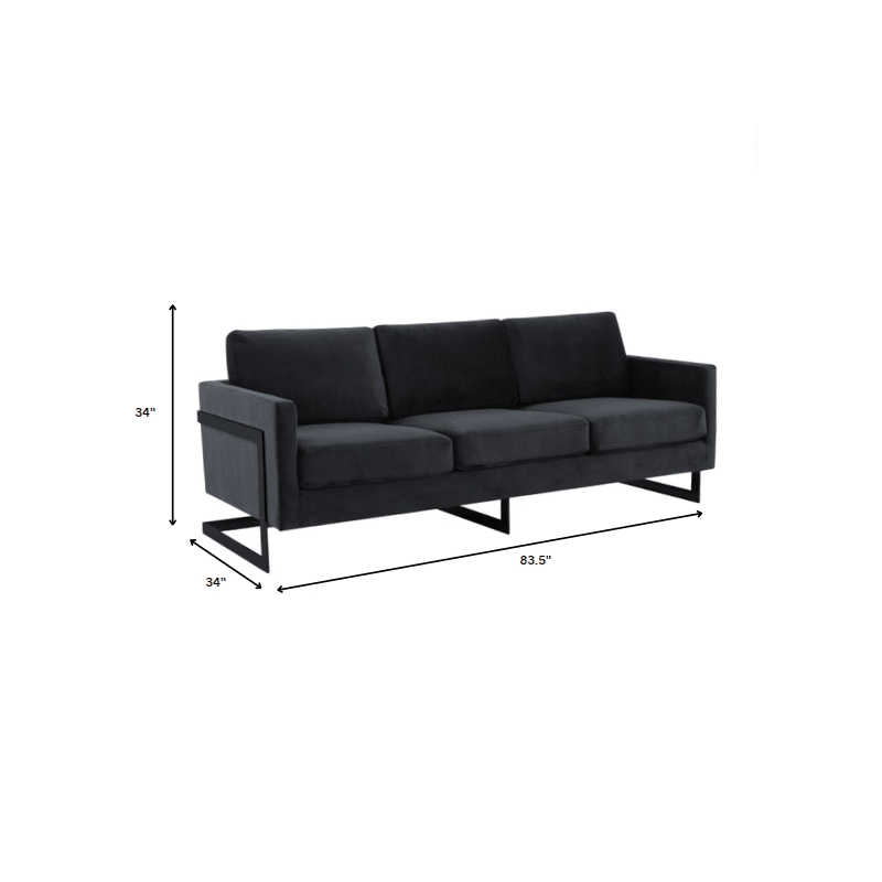 3-Seater Upholstered Velvet Sofa with Black Stainless-Steel Base in Black