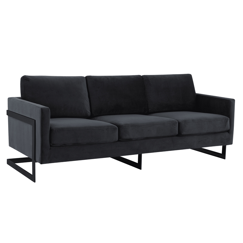 3-Seater Upholstered Velvet Sofa with Black Stainless-Steel Base in Black