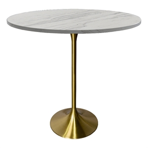48&quot Bar Dining Table with Resin Round Top in Gold Steel in White
