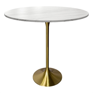 48&quot Bar Dining Table with Sintered Stone Round Top in Gold Steel in White
