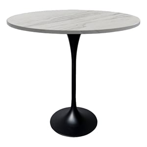 48&quot Bar Dining Table with Resin Round Top in Black Steel in White