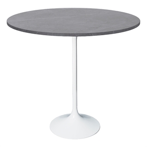 48&quot Bar Dining Table with Sintered Stone Round Top in White Steel in Gray
