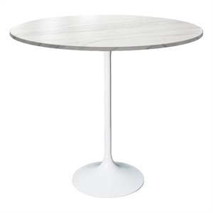 48&quot Bar Dining Table with Sintered Stone Round Top in White Steel in White