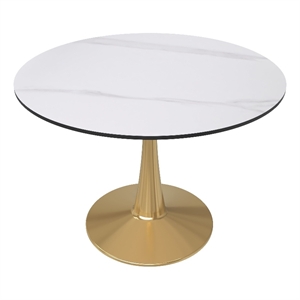 Round Dining Table 40&quot Sintered Stone Tabletop Gold Steel in White