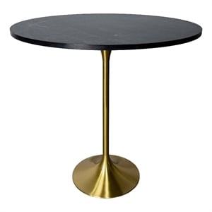 48&quot Bar Height Dining Table with MDF Round Top Gold Steel in Black