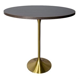 48&quot Bar Height Dining Table with MDF Round Top Gold Steel in Dark Walnut
