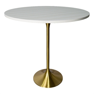 48&quot Bar Height Dining Table with MDF Round Top Gold Steel in Natural