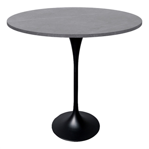 48&quot Bar Dining Table with Sintered Stone Round Top Black Steel in Gray