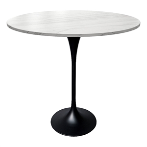 48&quot Bar Dining Table with Sintered Stone Round Top Black Steel in White
