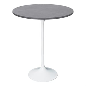 27&quot Bar Dining Table with Sintered Stone Round Top White Steel in Gray
