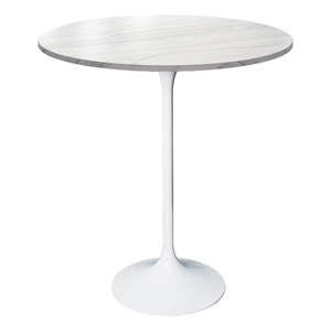 27&quot Bar Dining Table with Sintered Stone Round Top White Steel in White