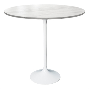 36&quot Bar Dining Table with Sintered Stone Round Top White Steel in White