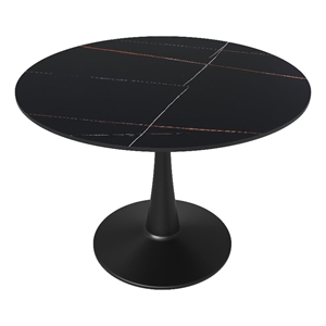 Round Dining Table 40&quot Sintered Stone Tabletop in Black Steel in Black