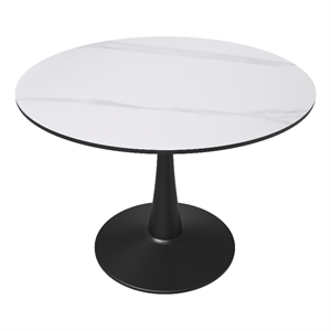 Round Dining Table 40&quot Sintered Stone Tabletop in Black Steel in White