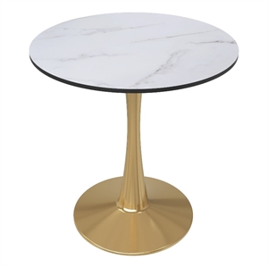 Round Dining Table 27&quot MDF Wood Tabletop in Gold Steel in White