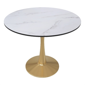 Round Dining Table 35&quot MDF Wood Tabletop in Gold Steel in White