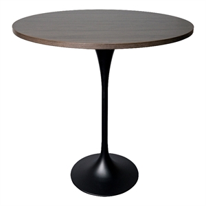 48&quot Bar Height Table with MDF Round Top and Black Steel Base in Dark Walnut