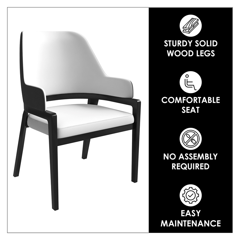 Leather Dining Chair with Curved Open Back and Rubberwood Legs in Black