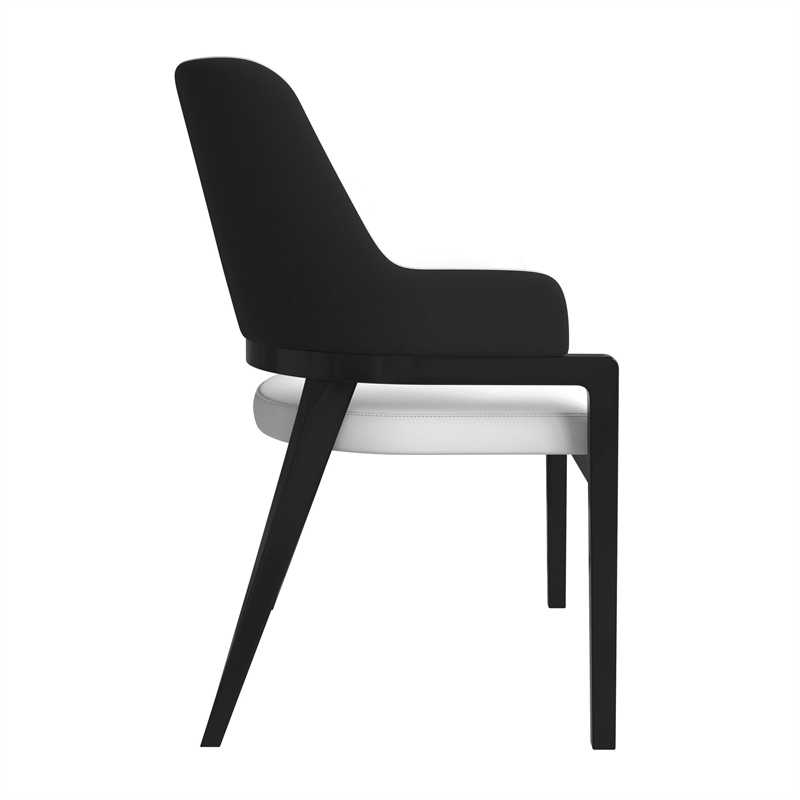 Leather Dining Chair with Curved Open Back and Rubberwood Legs in Black
