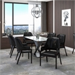Leather Dining Chair with Curved Open Back and Rubberwood Legs in Black