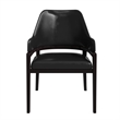 Leather Dining Chair with Curved Open Back and Rubberwood Legs in Black