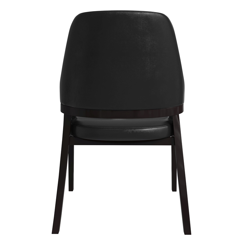 Leather Dining Chair with Curved Open Back and Rubberwood Legs in Black