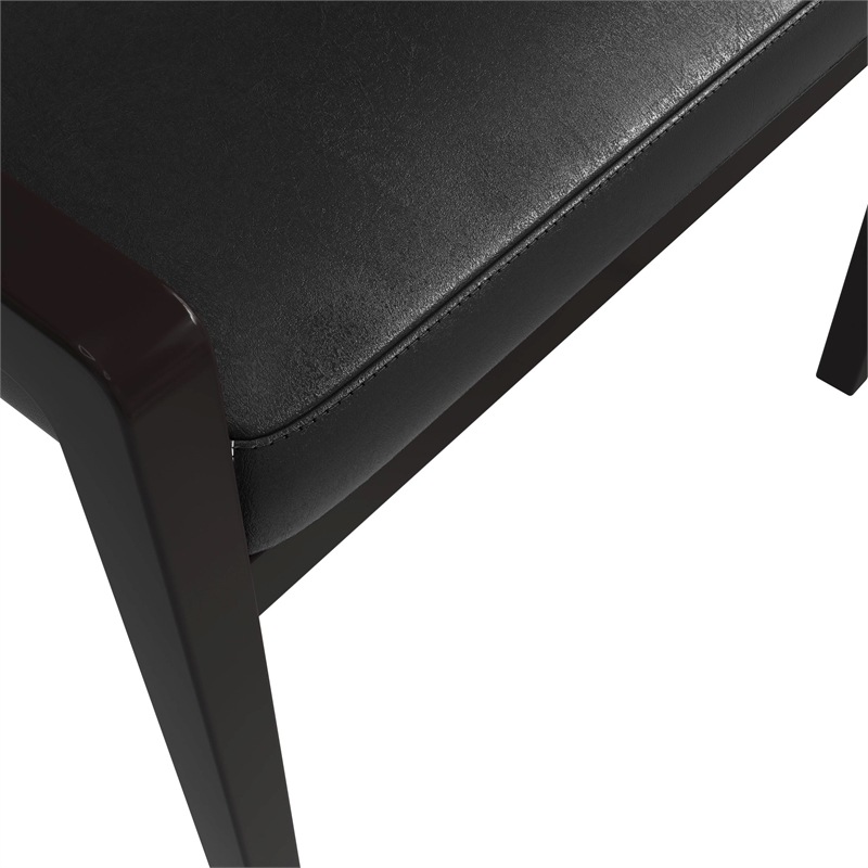 Leather Dining Chair with Curved Open Back and Rubberwood Legs in Black