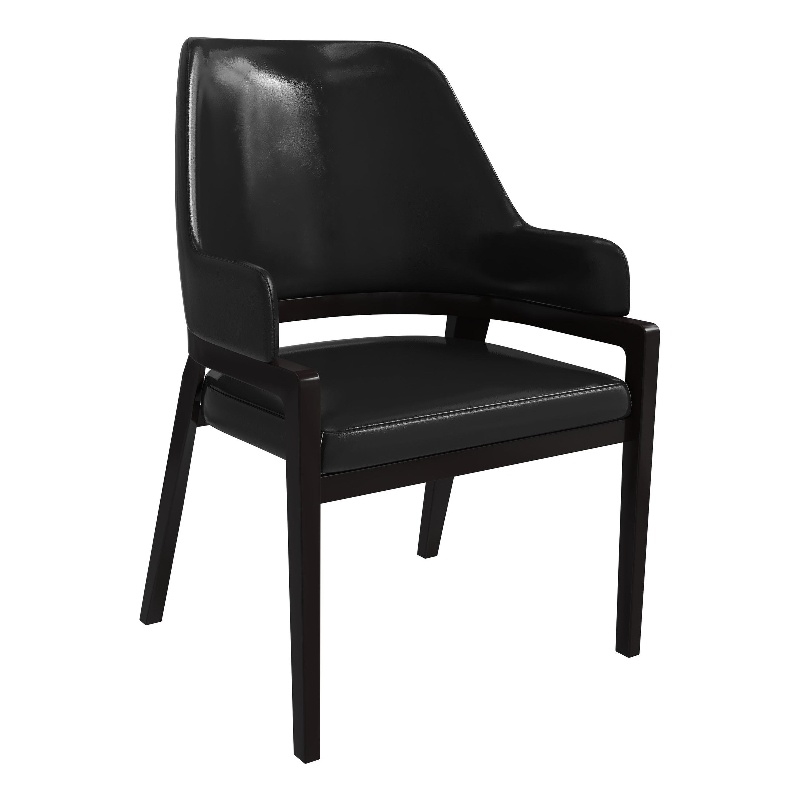 Leather Dining Chair with Curved Open Back and Rubberwood Legs in Black