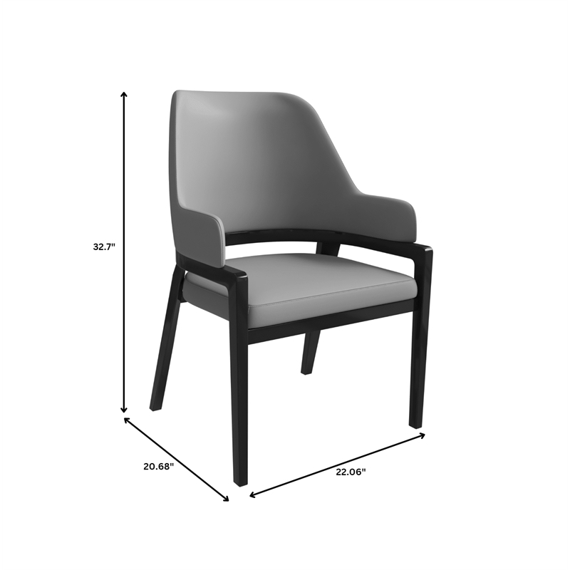 Leather Dining Chair with Curved Open Back and Rubberwood Legs in Gray