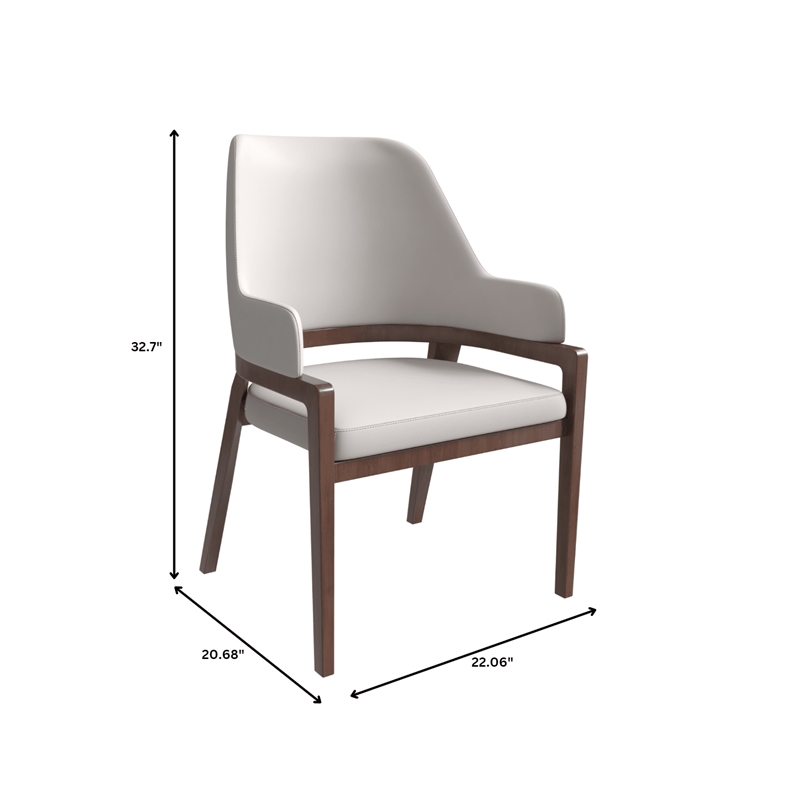 Leather Dining Chair with Curved Open Back and Rubberwood Legs in Taupe