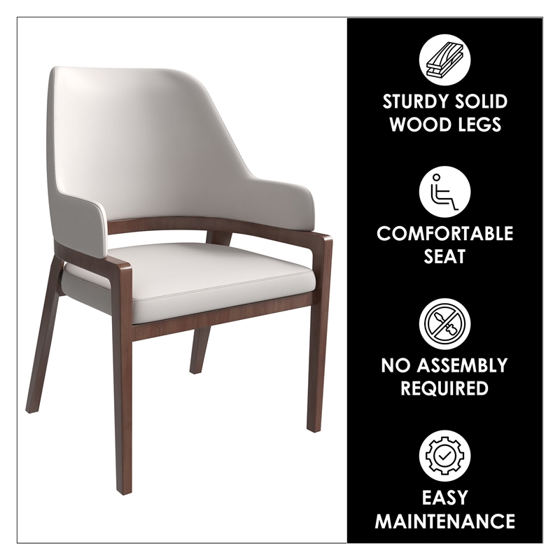 Leather Dining Chair with Curved Open Back and Rubberwood Legs in Taupe