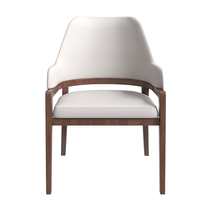 Leather Dining Chair with Curved Open Back and Rubberwood Legs in Taupe