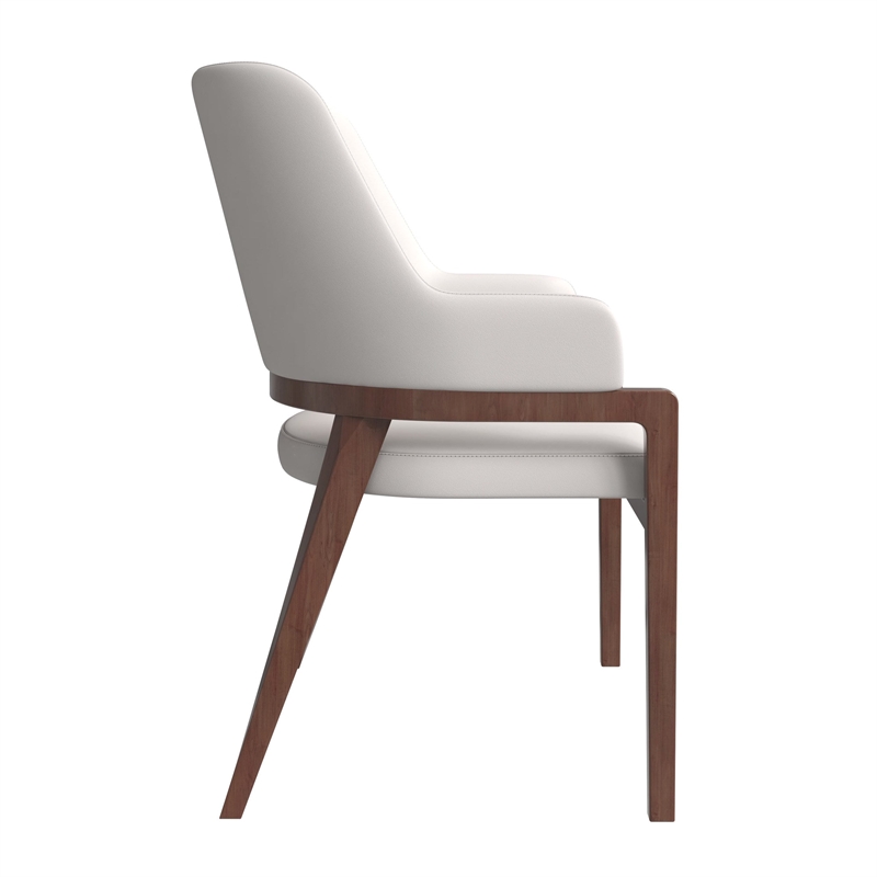 Leather Dining Chair with Curved Open Back and Rubberwood Legs in Taupe