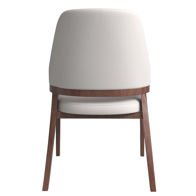 Leather Dining Chair with Curved Open Back and Rubberwood Legs in Taupe