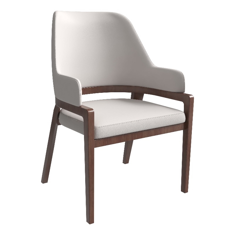Leather Dining Chair with Curved Open Back and Rubberwood Legs in Taupe